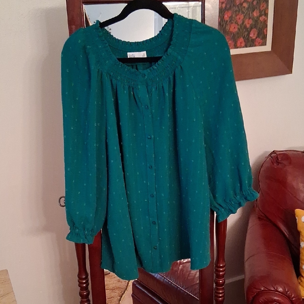 Croft & Barrow Teal Blouse with Button Detail